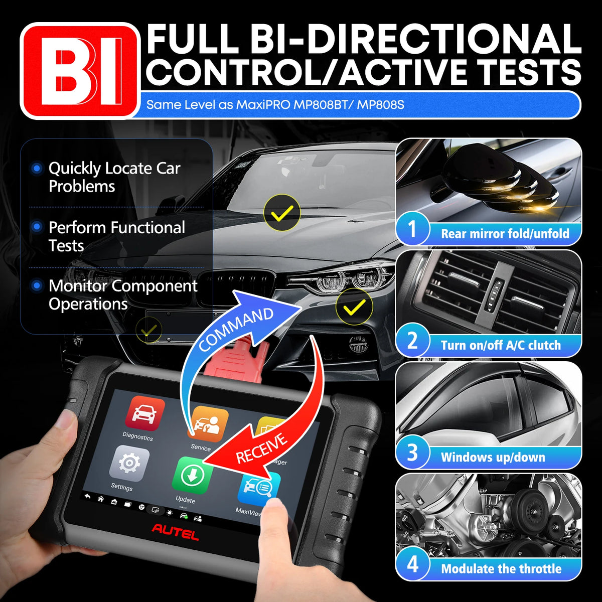 Autel MaxiCheck MX808S Automotive Scanner OBD OBD2 Auto Diagnostic Tools Car Bi-directional Scanners Same as MK808S PK MX808