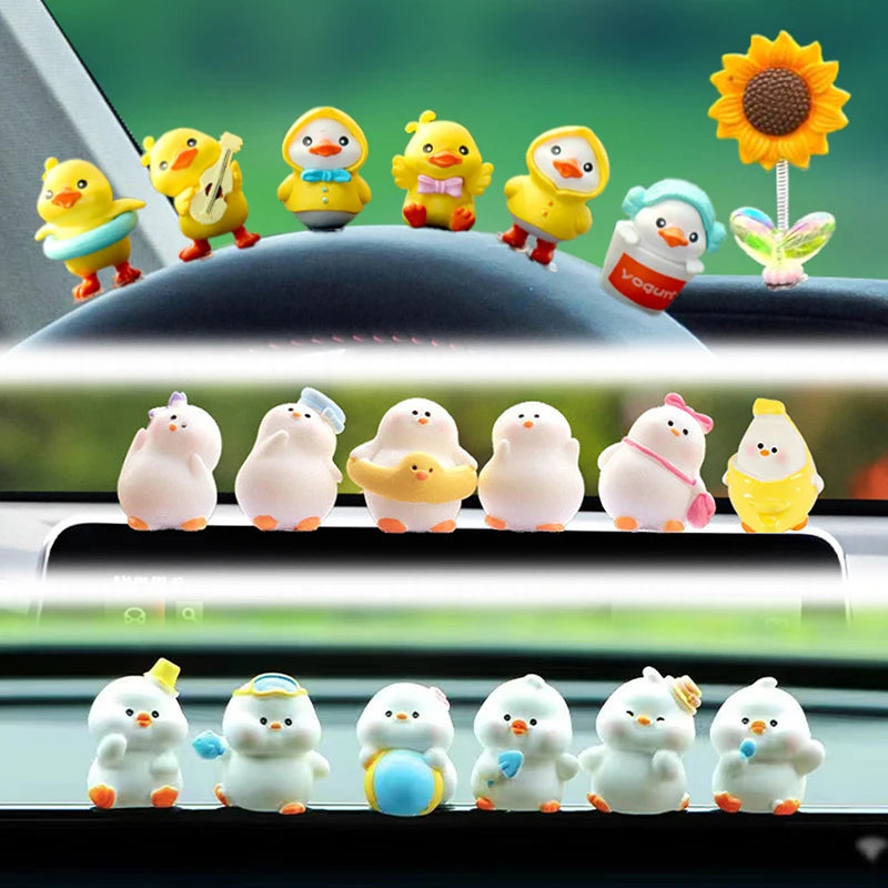 3/4/5/6/7pcs Anime Figure Little Yellow Duck Model Decor Cute Car Mounted Ornament Auto Interior Das
