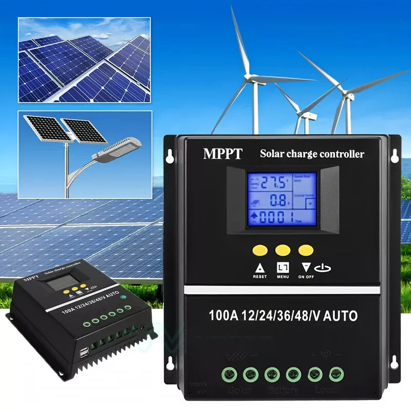 100A MPPT Solar Charge Controller | Intelligent Solar Panel Regulator with LCD Disp additional angle