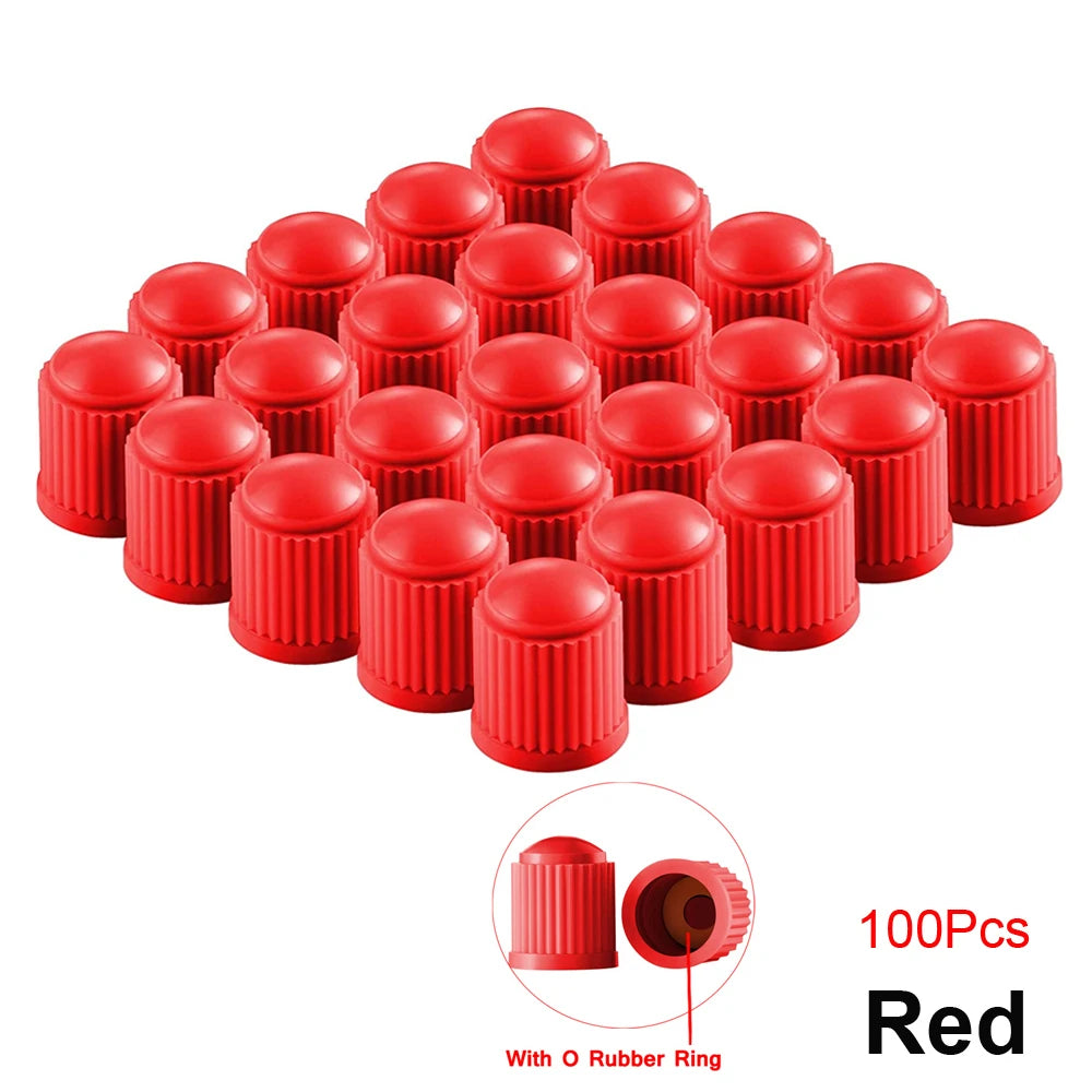 10/25/50/100Pcs Universal Plastic Tire Valve Caps for Cars, Trucks, Motorcycles, and lifestyle view