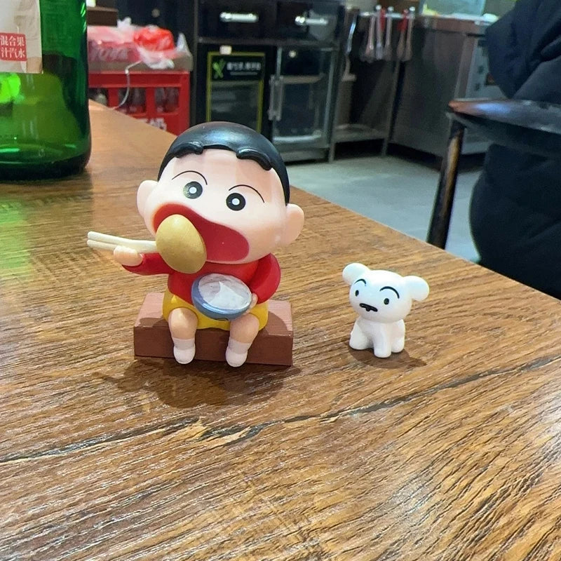 Crayon Shin-chan 2026 New Style Creative Cartoon Figurine Eating Potato And White Dog Car Dashboard Ornament Interior Decoration