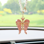 Creative Cute Diamond-Studded Crown Angel Car Pendant Exquisite Angel Wings Car Rearview Mirror Pendant Car Hanging Decoration