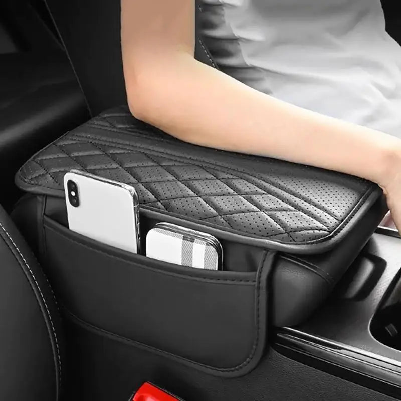 New Car Armrest Pad With Storage Bag PU Leather Car Elbow Pad Car Center Console Armrest Box Cushion Auto Armrests Storage Pad