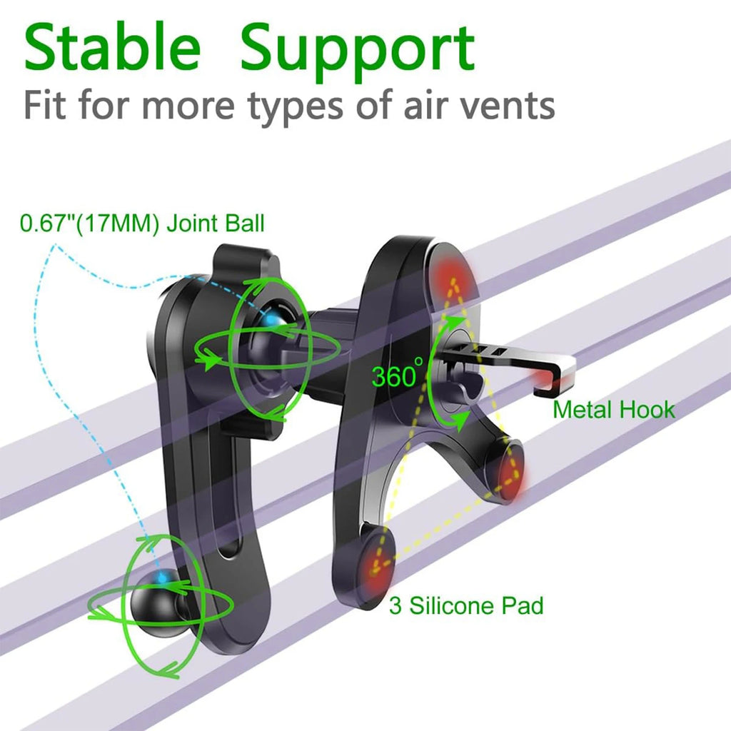 Universal Car Air Vent Clip 17mm Ball Head | Adjustable Metal Hook for Phone Holder & Wi detail view
