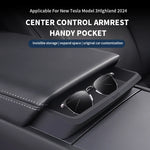 Central Armrest Storage Box for Tesla Model 3 Highland | Multi-Functional Glasses and close-up view