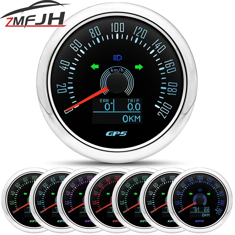 85mm GPS Speedometer 0-160 MPH 0-200 KM/H with 7 Color Backlight | Digital Speed Gauge for Car, Mari