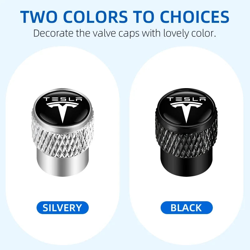 4Pcs Aluminum Tire Valve Caps | Tesla Model 3 Y X Roadster Car Accessories lifestyle view