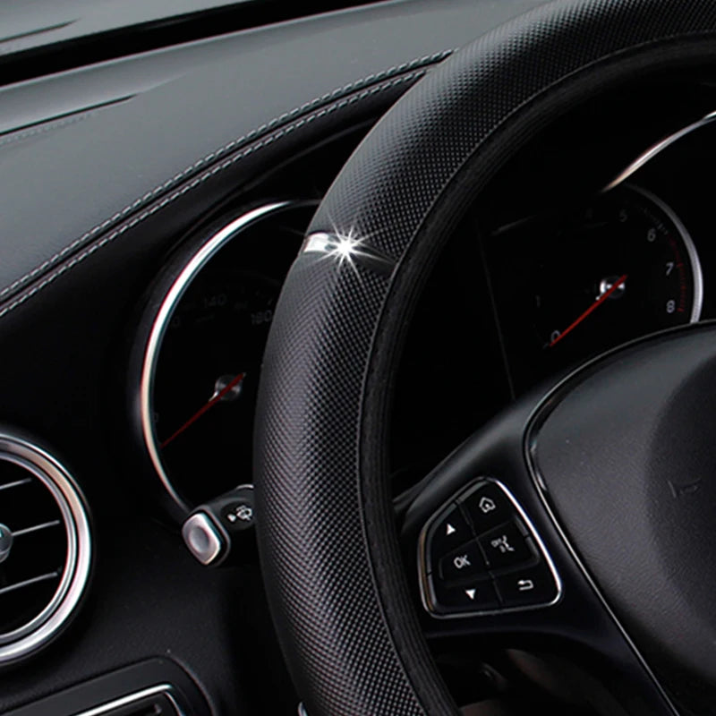 PU Leather Shiny Metal Stretchable Car Rimless Steering Wheel Cover Suitable for 14.5 - detail view