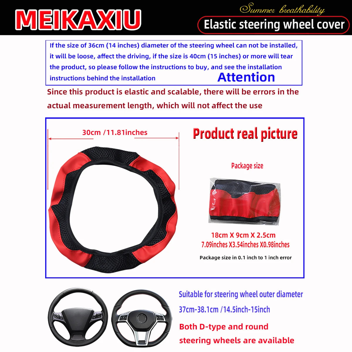 Women's PU Leather Breathable Steering Wheel Cover Car Accessory Suitable for 14.5-15 alternate view