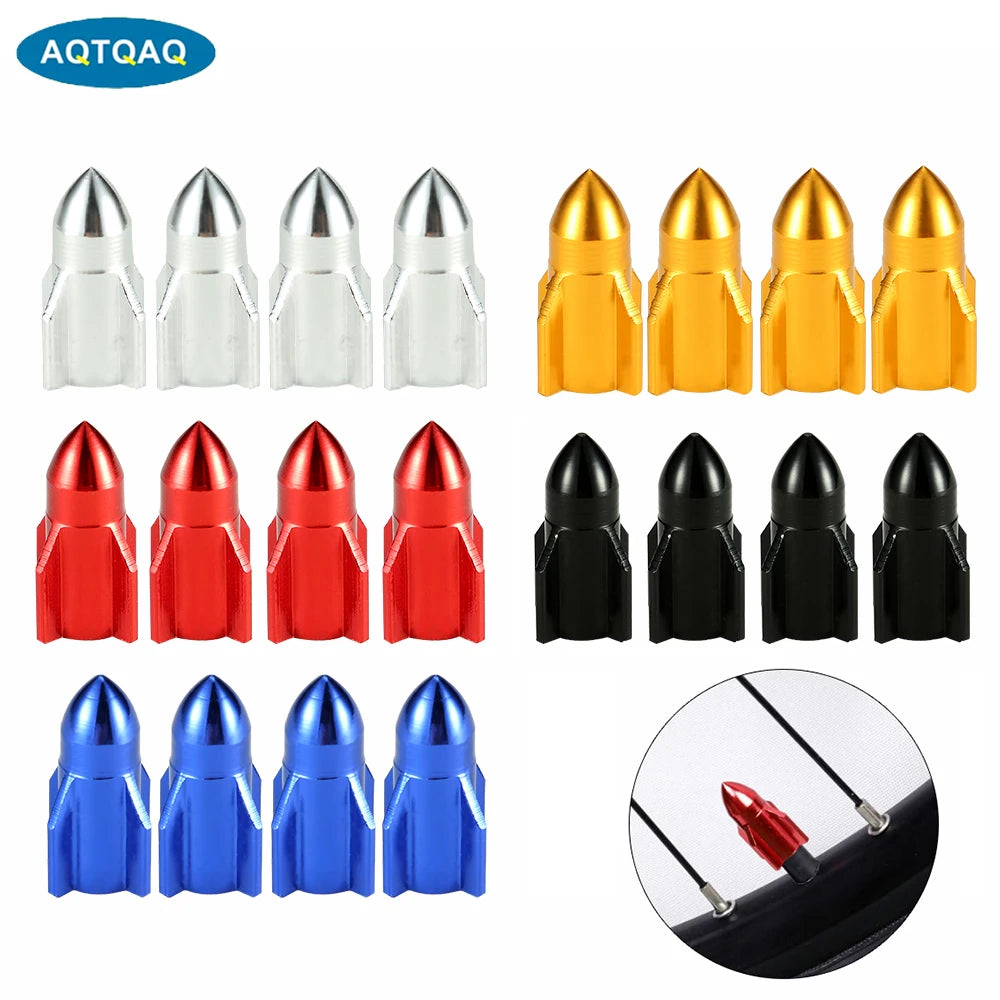 Aluminum Rocket Tire Valve Caps Set of 4 | Car and Motorcycle Alloy Valve Stem Covers