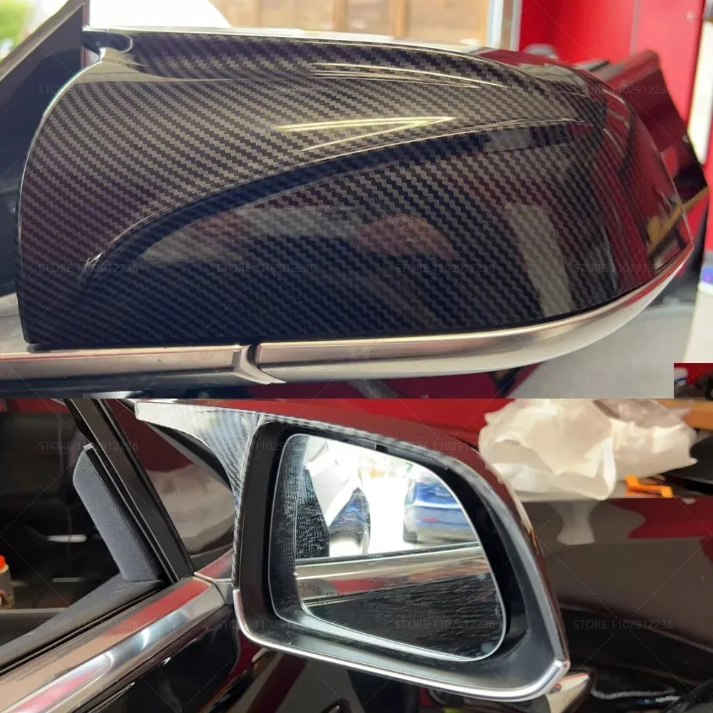 for 2017-2021 Tesla Model 3 Horn Style Horn Rear View Side Mirror Cover Case Glossy Black / Carbon Fiber