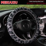 Leopard Print Winter Steering Wheel Cover Soft Comfortable 14.5-15 Inch Rimless Car Accessory