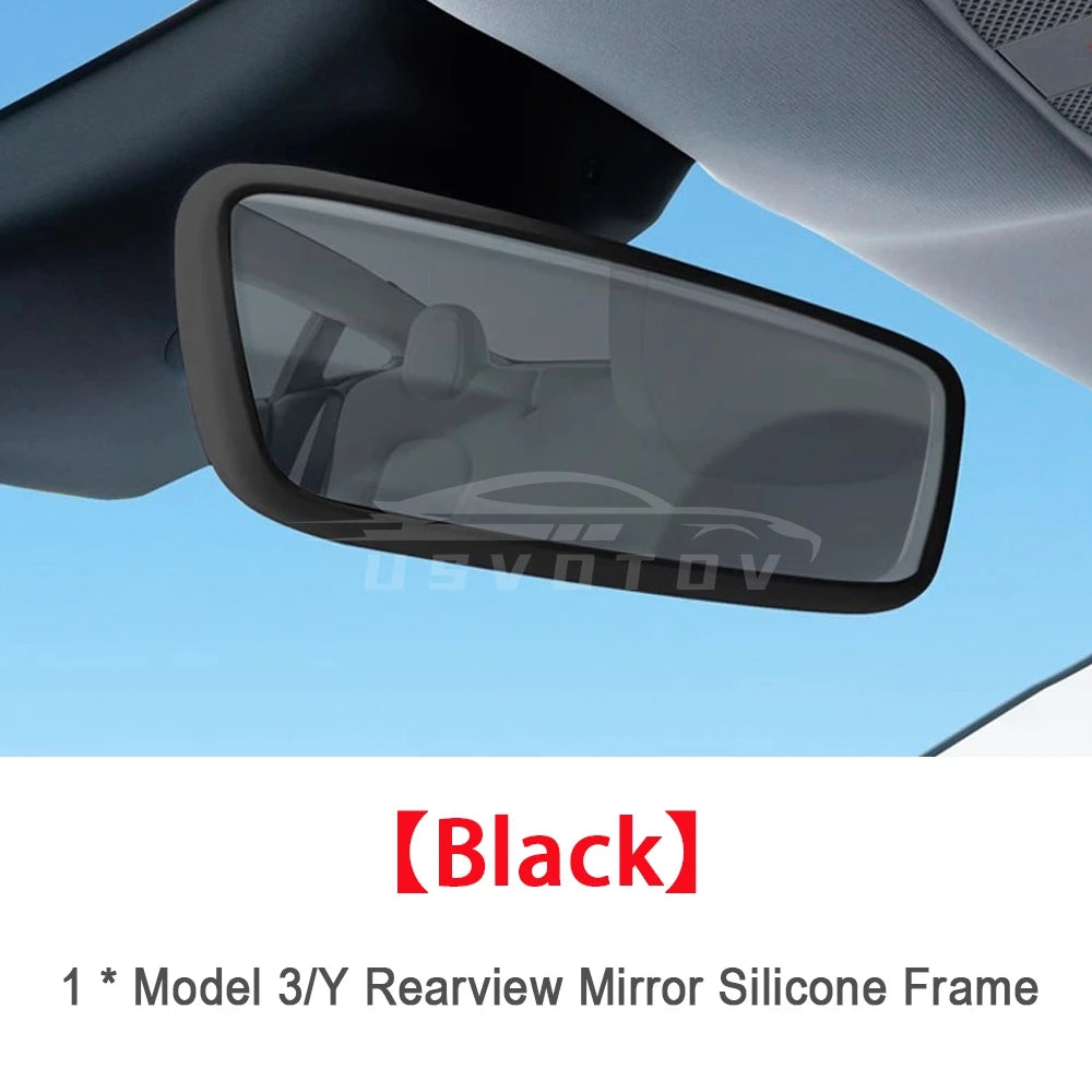 Tesla Rear View Mirror Protector Frame | Silicone Edge Cover for Model 3 Y S X detail view