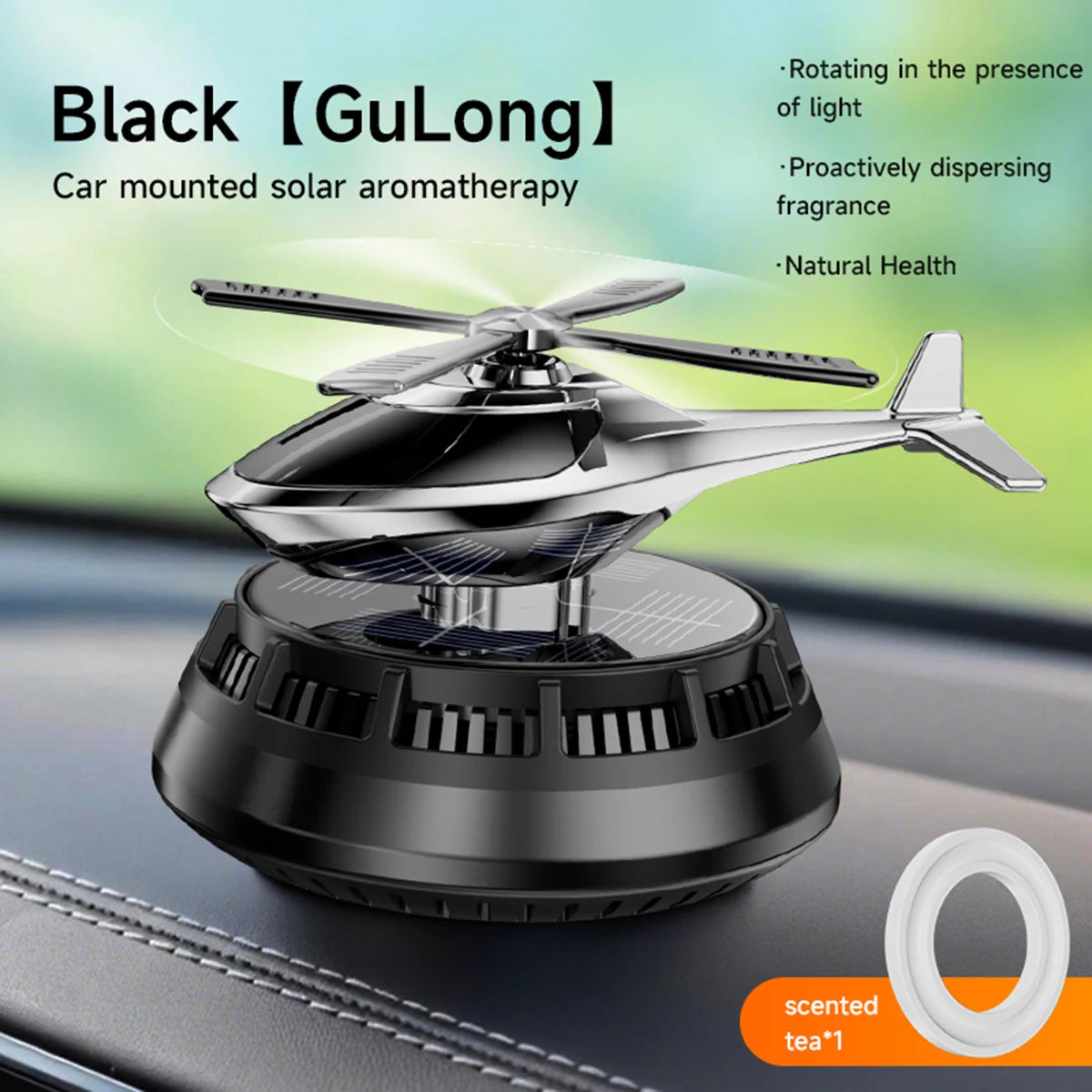 Solar Powered Air Freshener | Airplane Helicopter Rotatable Car Dashboard Decoration lifestyle view
