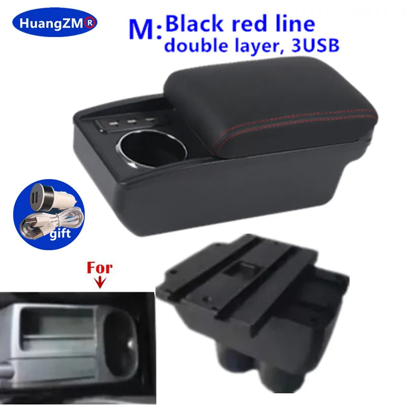 For Volkswagen VW Touran Caddy Armrest Box Double-Layer Center Storage Box USB Port Cup Holder Interior Retrofit Car Accessories