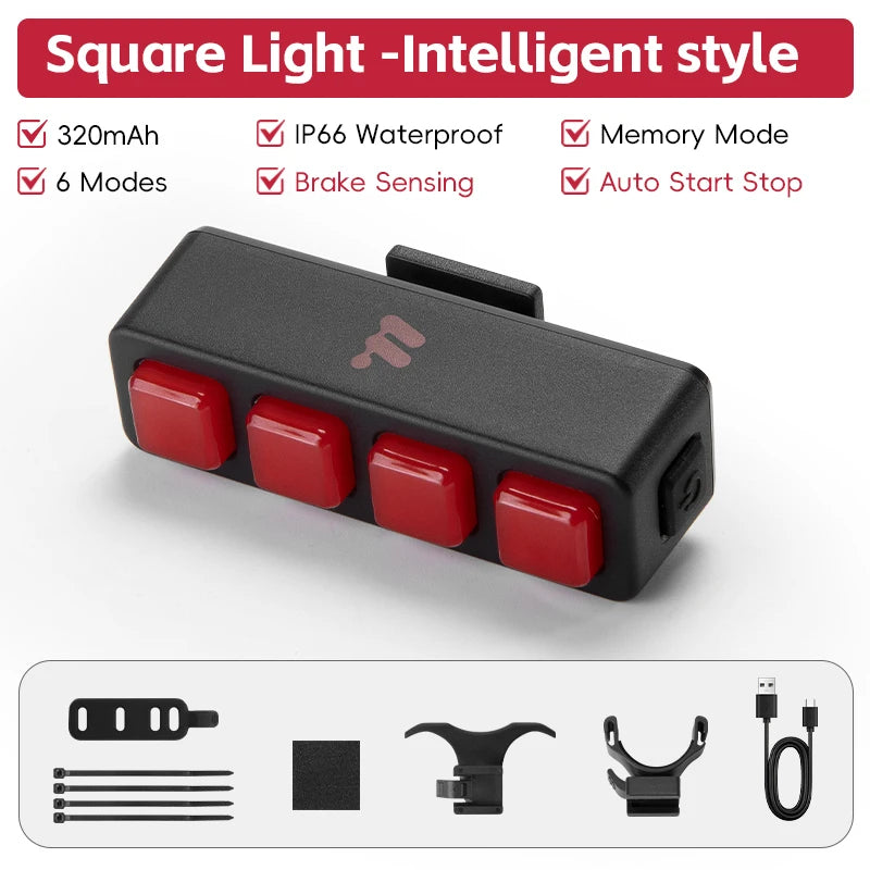 WEST BIKING Bicycle Rear Light Multi LED IP66 Tail Light Auto Start/Stop Brake Sensing L detail view