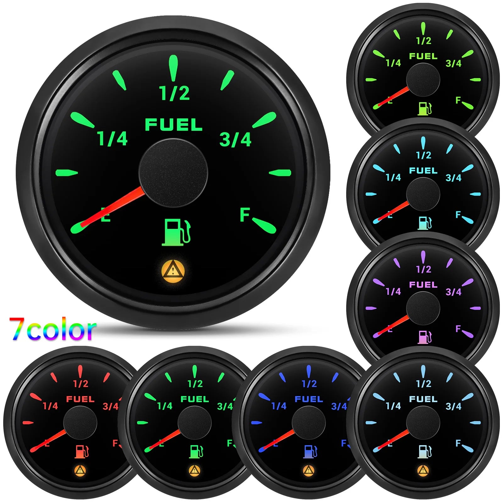 2" 52mm Fuel Level Gauge with Flashing Alarm | 7 Color Backlight for Car Boat alternate view