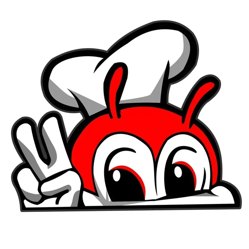 Cute JOLLIBEE Peeking Anime Car Sticker PVC Decal for Automobiles Motorcycles Exterior close-up view