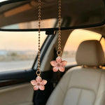 Car Rearview Mirror Pendant Pink Sakura Flower Pendant with Gold Chain Cute Auto Interior Decor Gifts for Women Decoraction