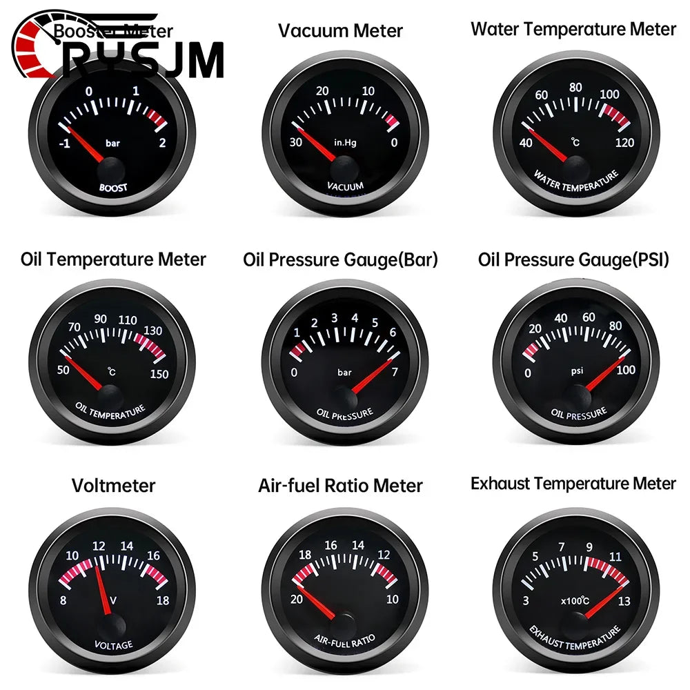 2'' 52MM 12V Car Gauge Water / Oil Temp With Temp Sensor Volt BAR PSI Oil Press With Sensor Vacuum Boost BAR Air Fuel Ratio EGT
