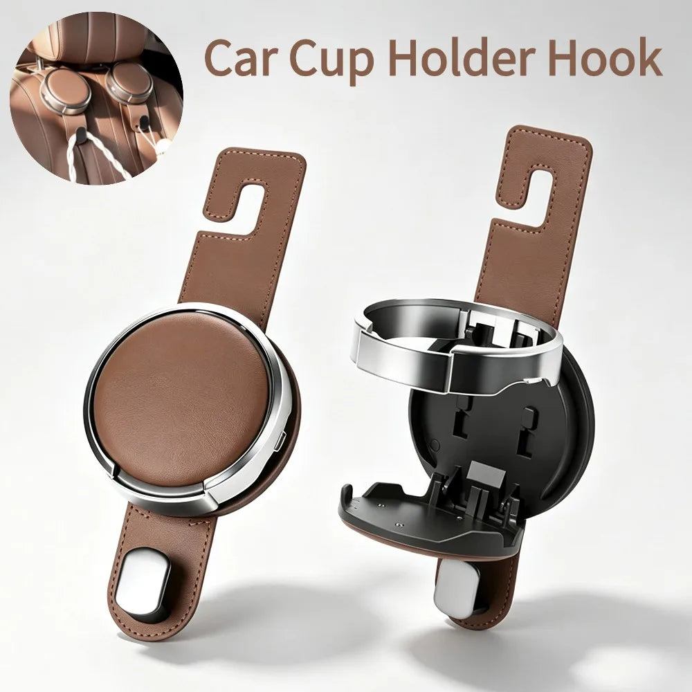 Leather Seat Back Organizer with Cup Holder Hook