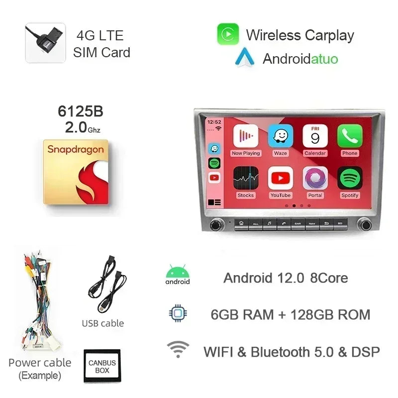 9 Inch Android 14 Car Radio GPS Navigation | For Porsche Cayman 911 987 Boxster 997 2005 detail view