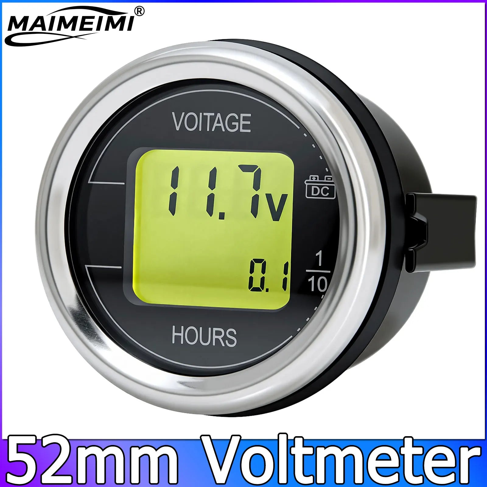 DC 12V 24V 52mm Car Voltage Gauge | LED Digital Voltmeter with Hour Meter