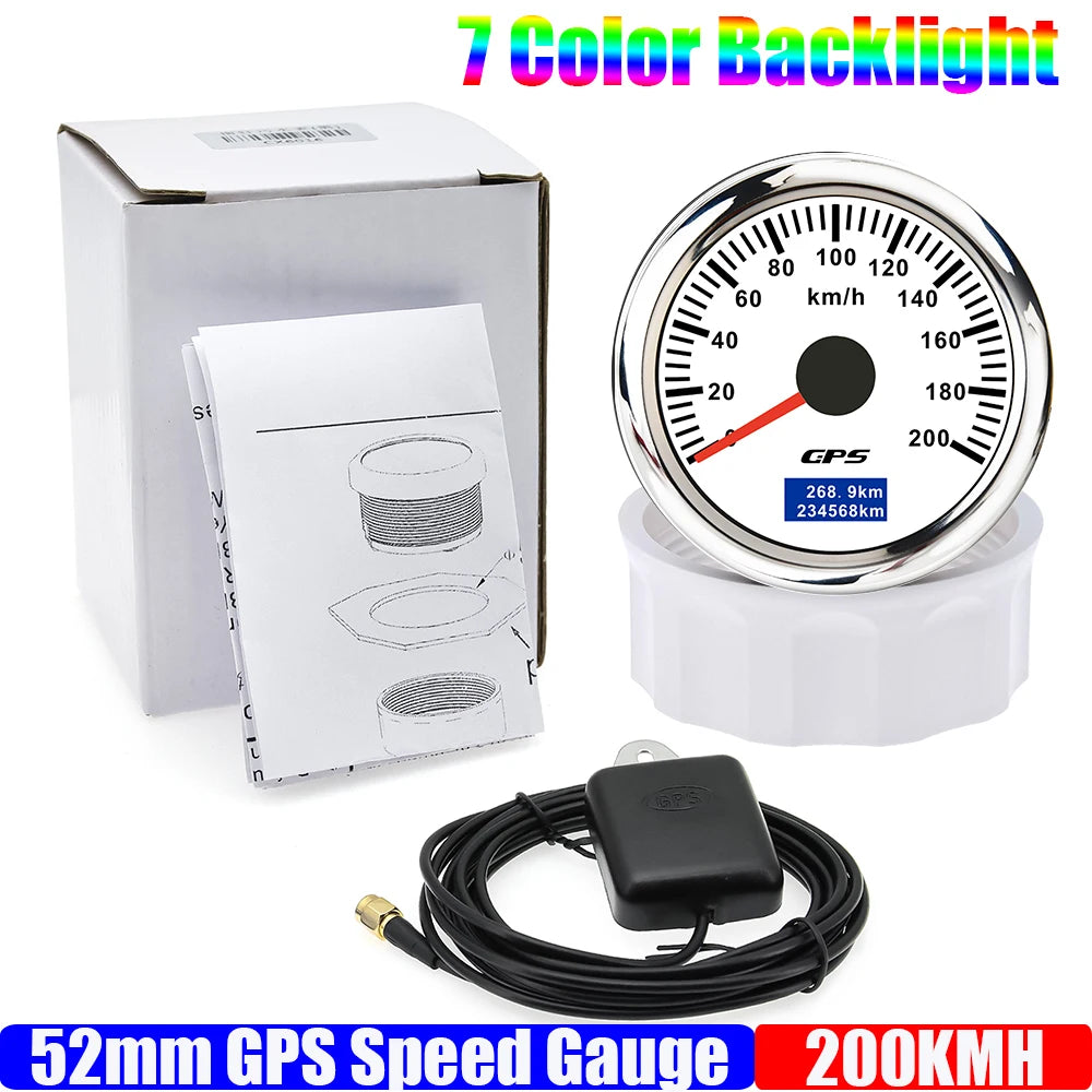 GPS Speedometer Gauge 52mm | 7 Color Backlight GPS Meter for Car Marine Boat 12V 24 additional angle