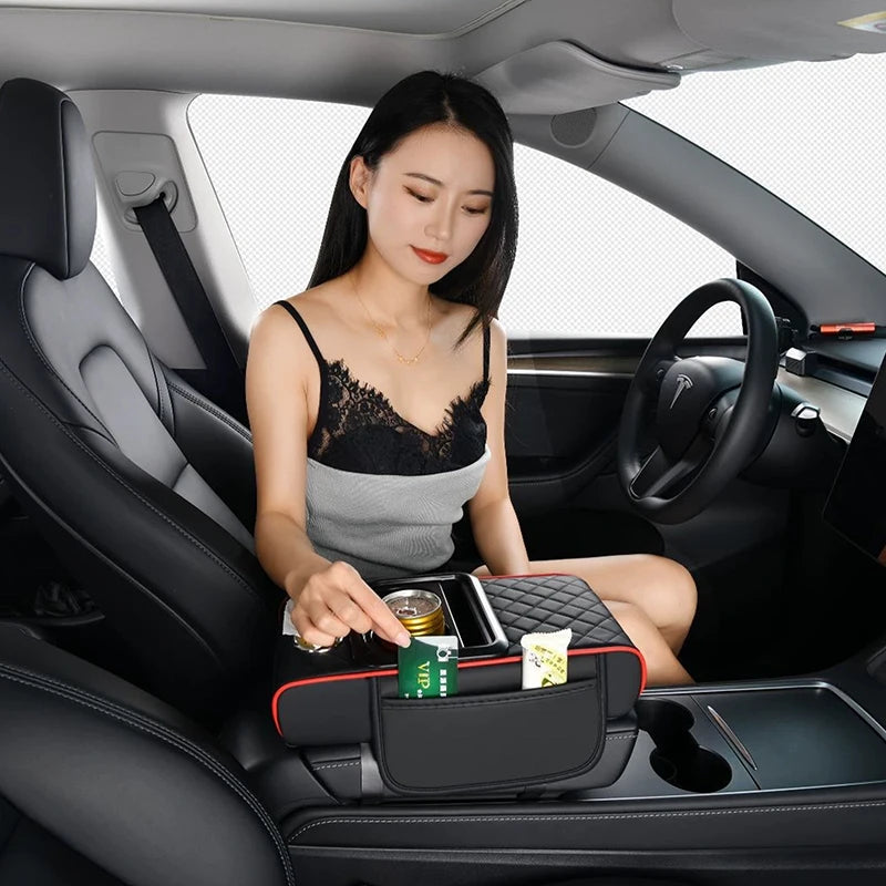 Car Armrest Storage Box, Car Center Console Organizer, Armrest Heightening Cushion With Cup Holder Armrest Storage Organizer Box