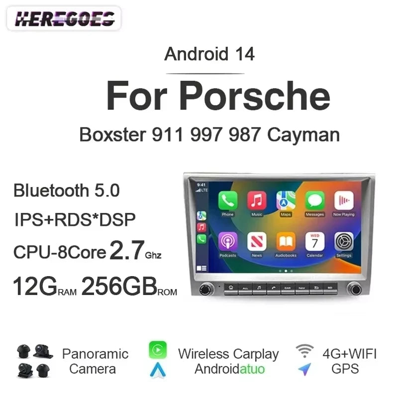 9 Inch Android 14 Car Radio GPS Navigation | For Porsche Cayman 911 987 Boxster 997 2005-2012