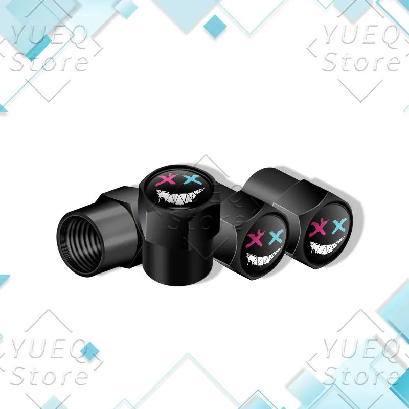 4Pcs XX Smiling Face Logo Pattern Car Tire Valve Caps | Universal Aluminum Tire Stem Cov detail view