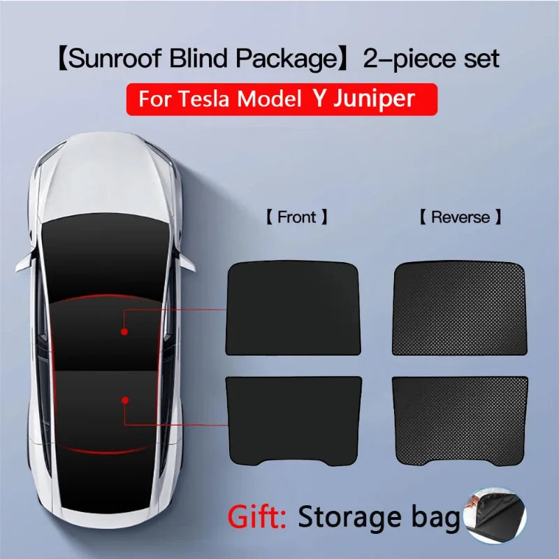 2PCS For Tesla Model 3/Y/3 Highland/Y Juniper Ice Cloth Buckle Shades for Glass Roof Front & Rear Sunroof Skylight Sunshade