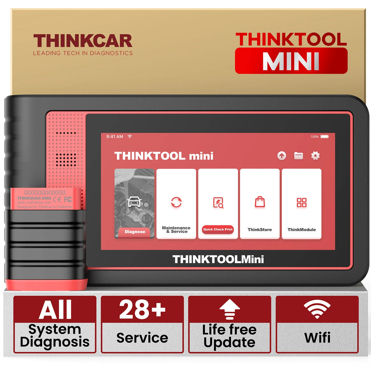 THINKTOOL MINI 2 Auto OBD2 Scanner Car Diagnostic Tool Full System Scan Tool Support Bidirectional Control ECU Coding 28 Resets