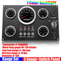 Engine Dash Instrument Panel 5 Gauge Set 7Color LED 85mm Tachometer 52mm Fuel Level Oil Press Water Temp VOLT for RV Boat Custom