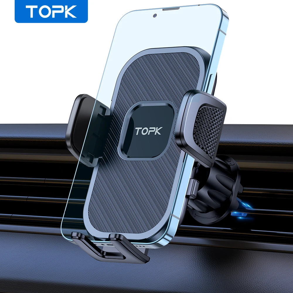 TOPK Car Phone Holder | Universal Air Vent and Dashboard Mount close-up view