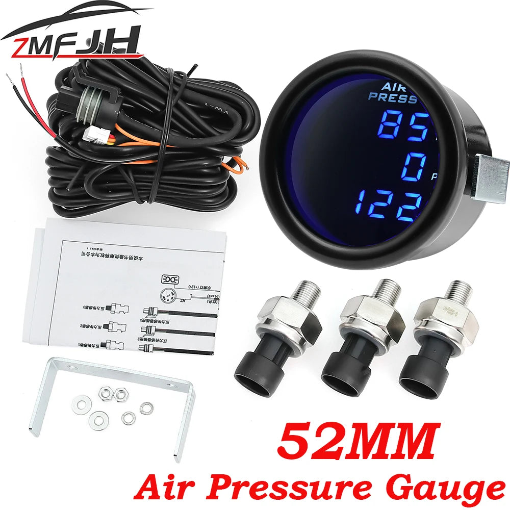 LED Triple Display Air Pressure Gauge | Digital Air Suspension Gauge 0-220PSI with 1/8NPT Sensors