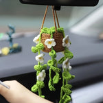 NEW Cute Potted Plants Crochet Car Basket Hanging Plant Crochet for Car Decor Car Orna close-up view