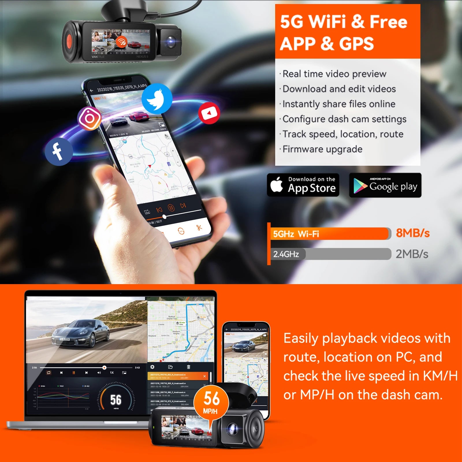 Vantrue N5 4 Channel Dash Cam | 360° WiFi GPS STARVIS 2 IR Night Vision additional angle