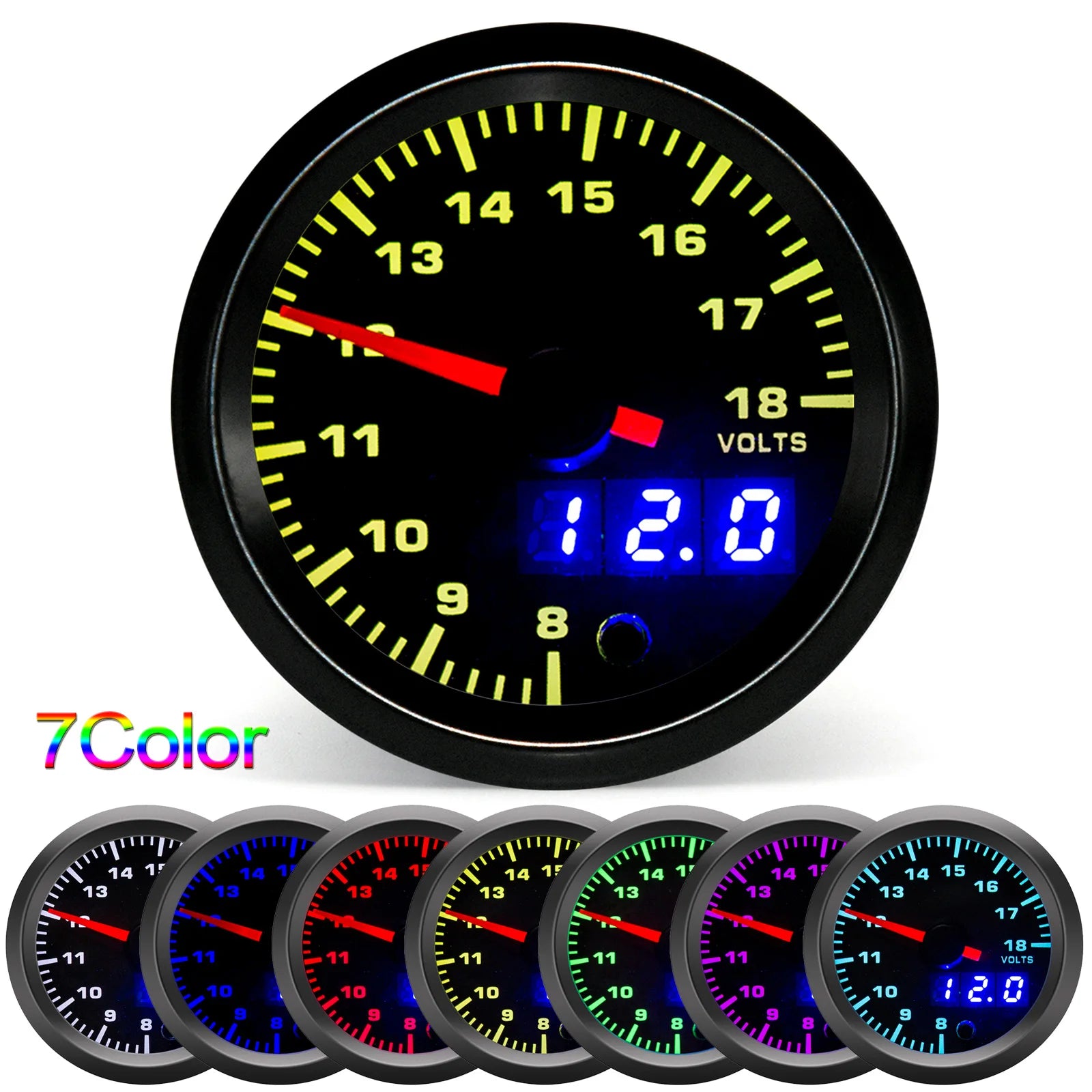 2" 52mm 7 Colors LED Dual Display Car Gauge Set | Boost Water Oil Temp Pressure Voltmete detail view