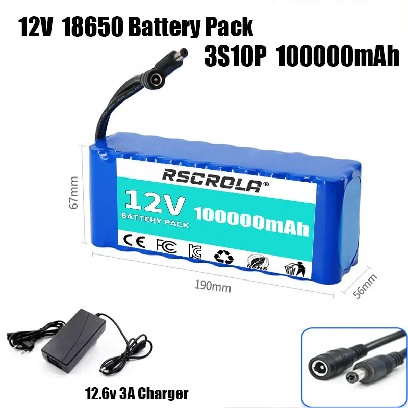 12V 18650 Lithium Battery Pack with BMS and Charger alternate view
