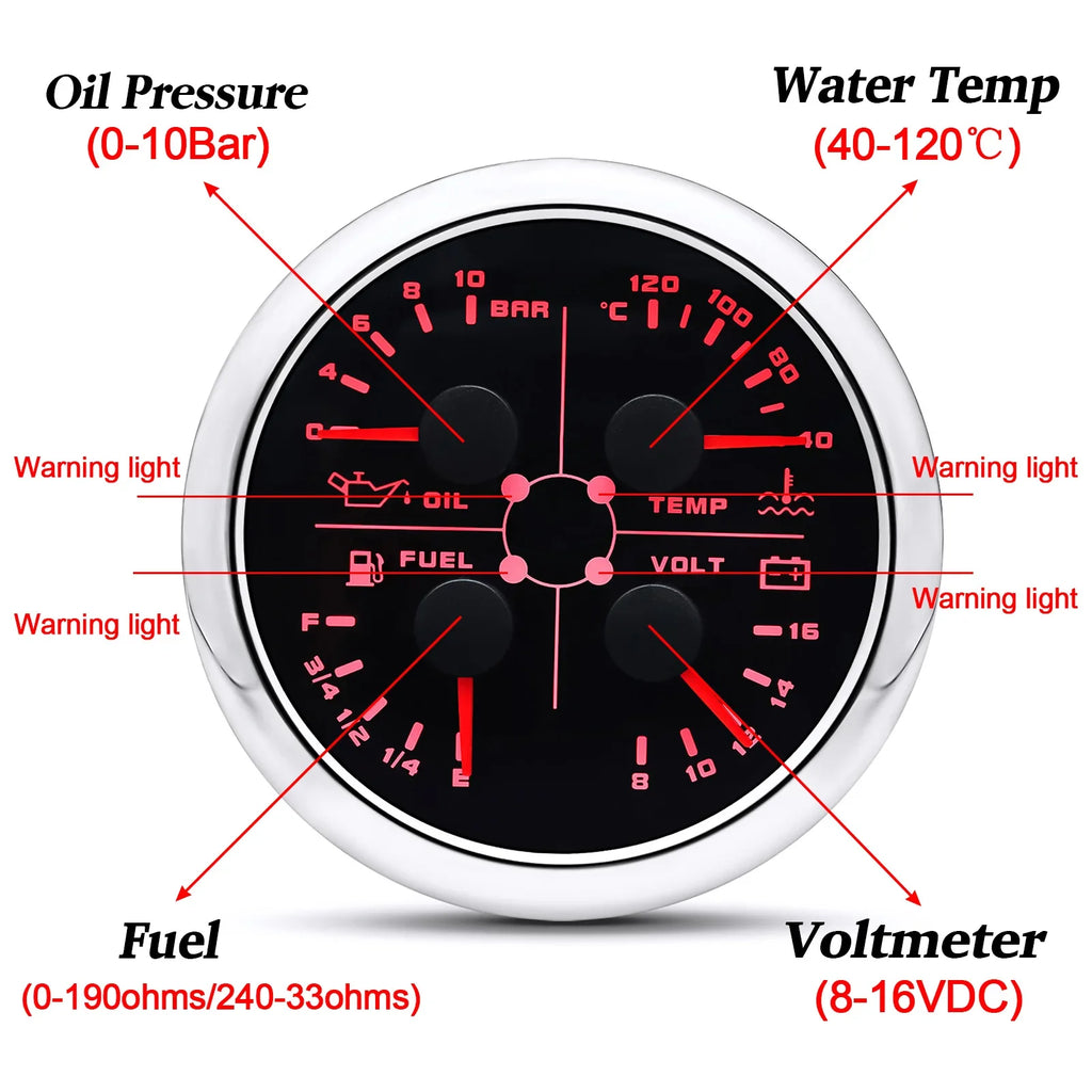 Dual Gauges Set 85MM GPS Speedometer Gauge 120kmh 200kmh & 4in 1 Fuel Level + Volt + Oil Press + Water Temp Meter For Marine Car