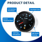2" 52mm Fuel Level Gauge with Flashing Alarm | 7 Color Backlight for Car Boat close-up view