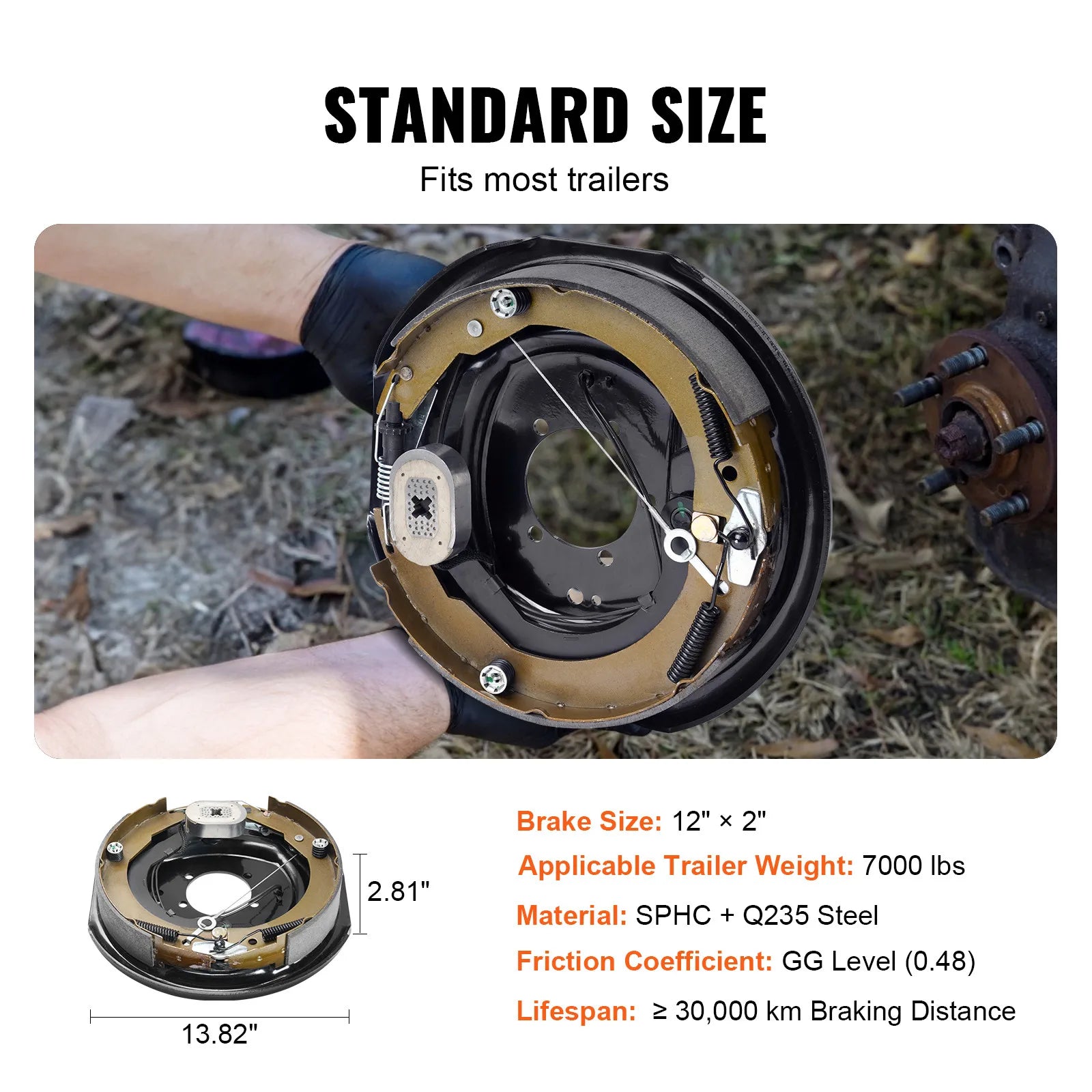 Electric Trailer Brake 12" x 2" Self-Adjusting Assembly | 2 Pairs 7000 lbs close-up view