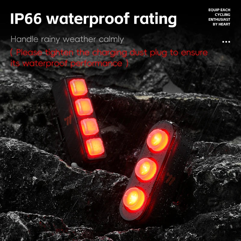 WEST BIKING Bicycle Rear Light Multi LED IP66 Tail Light Auto Start/Stop Brake Sensing L detail view
