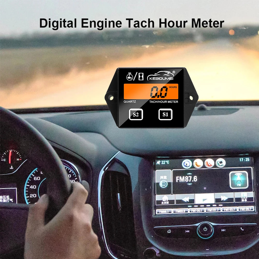 Digital Motorcycle Tach Hour Meter Tachometer Gauge | Engine RPM LCD Display for Motorcycle, Car, Bo