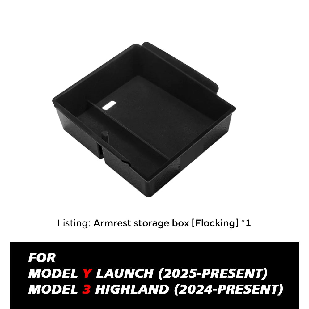 For Tesla New Model Y Juniper 2025 Launch Console & Armrest Upper and Lower Flocking Storage Box Watercup Holder Camera Cover