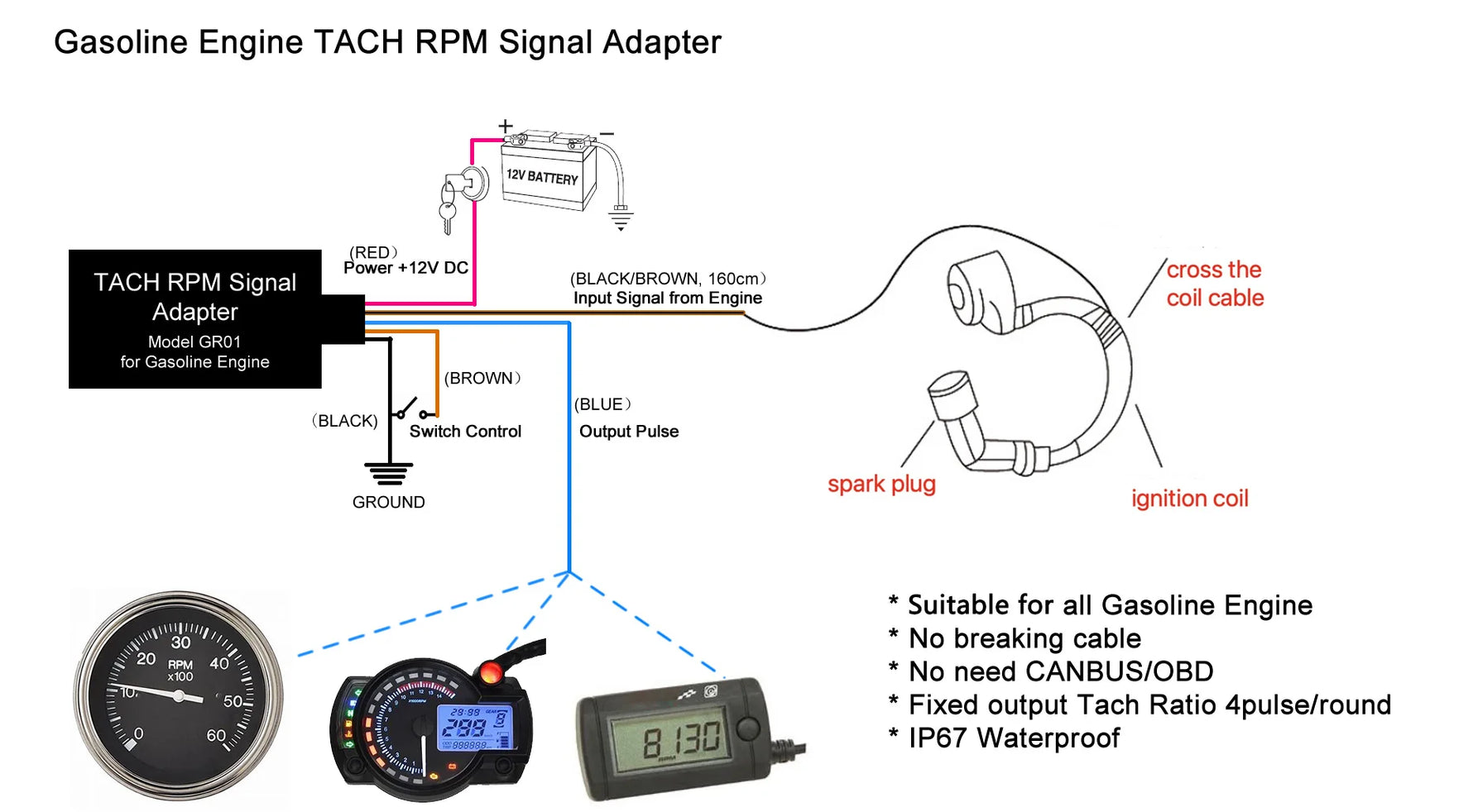HD Gasoline Diesel Engine Tachometer Adapter | RPM Signal Sensor for Vehicle Truck Bo lifestyle view