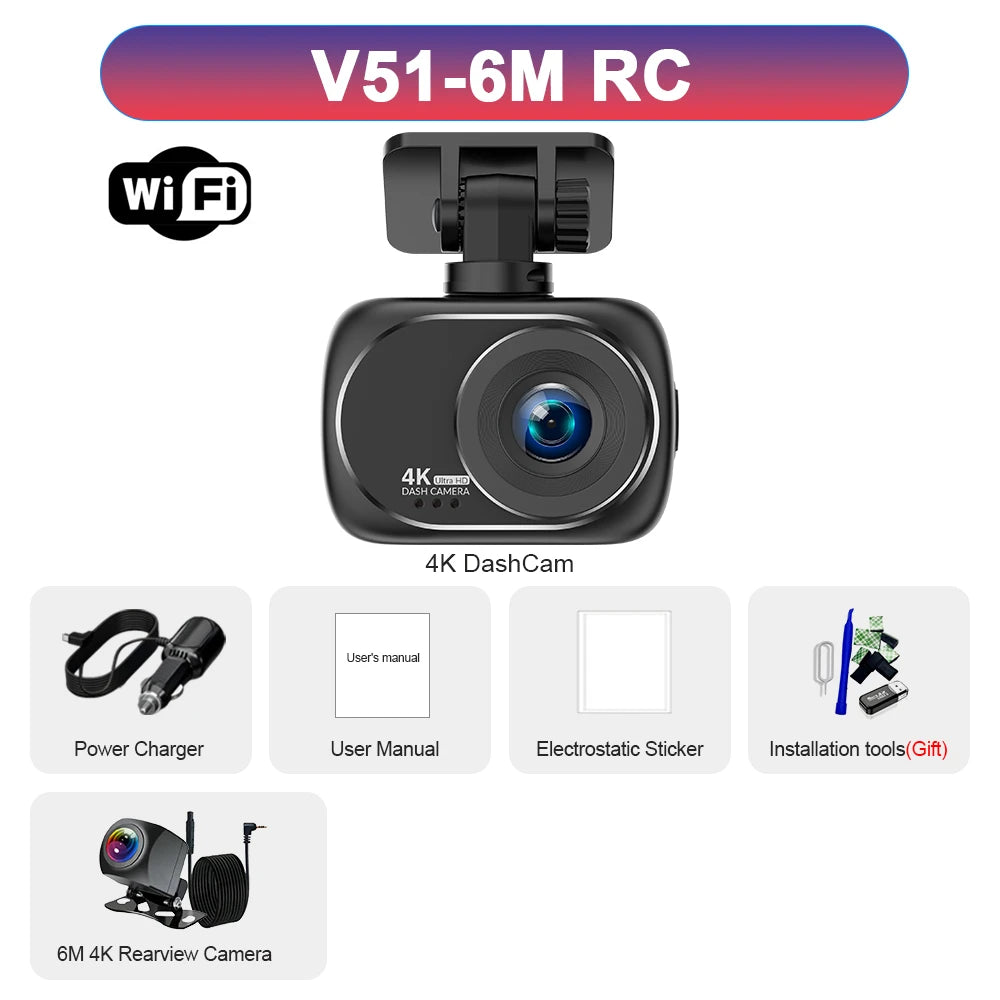 4K UHD Dash Cam | Dual Lens, GPS, WiFi, Night Vision & 4K Rear View Camera detail view