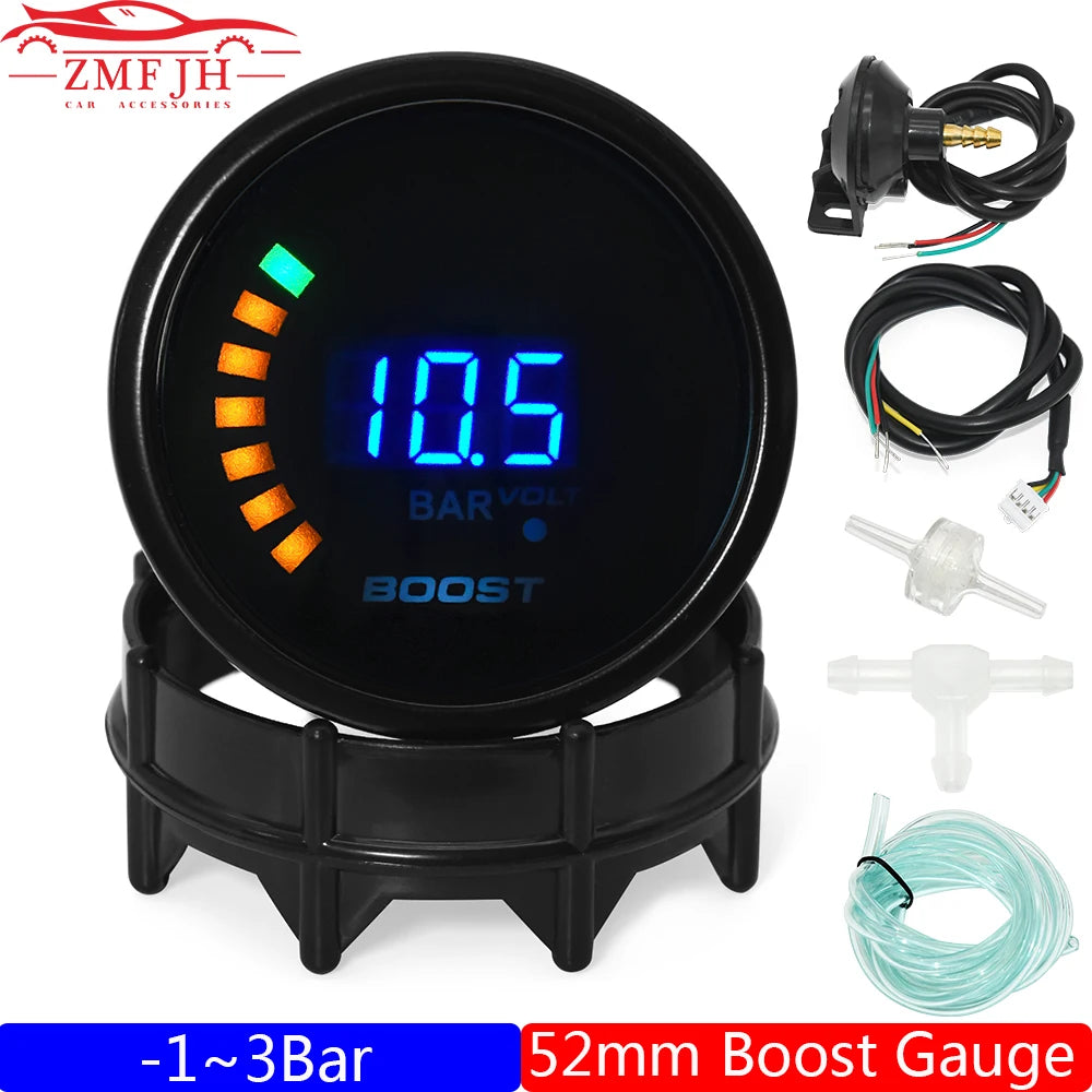 2" 52mm Turbo Boost Gauge -1~3BAR | Digital Display with Smoke Lens for 12V Petrol Cars