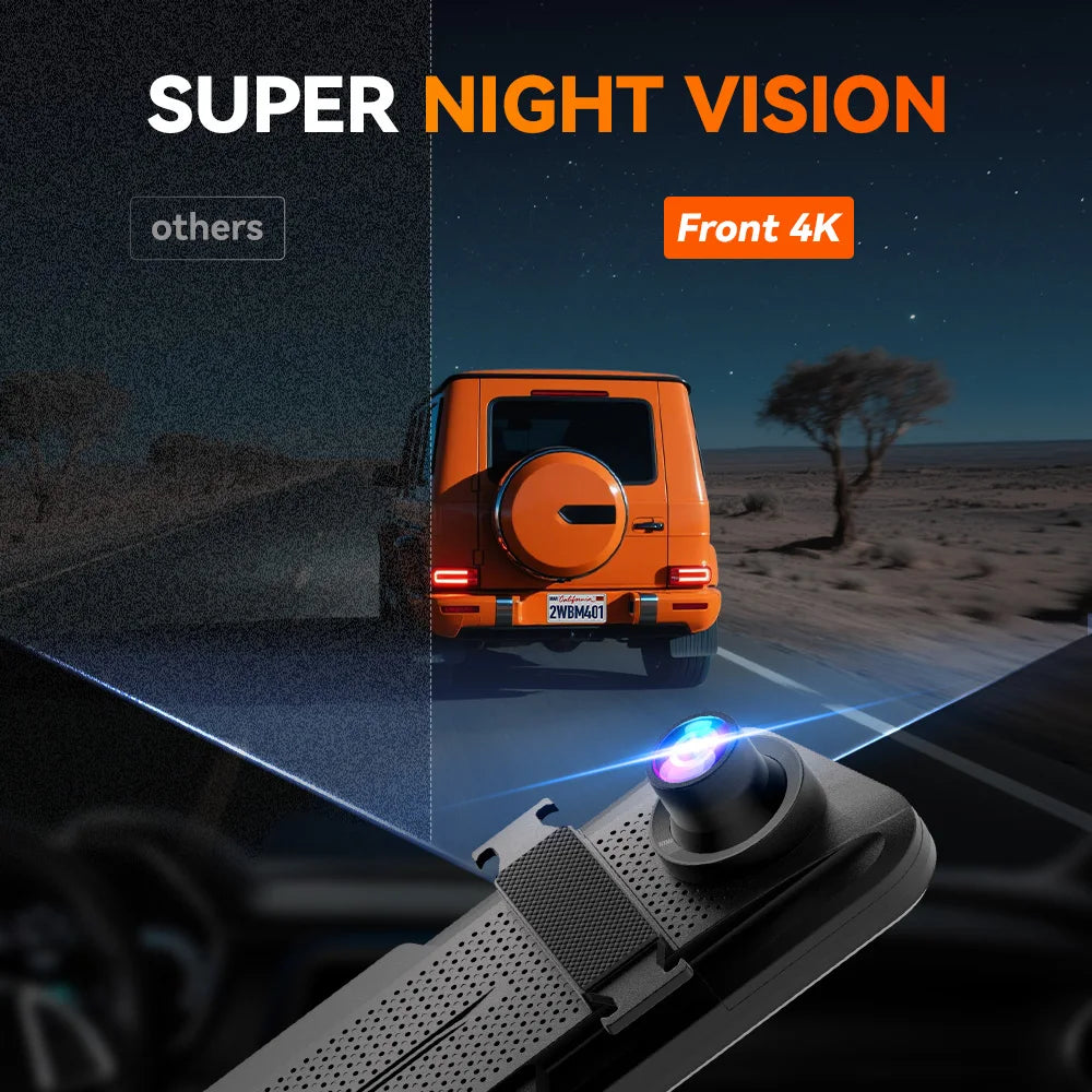 WOLFBOX M40lite Dash Cam 4K+1080P 10" Rear View Mirror Camera Video Recorder Front and Rear Dash Camer